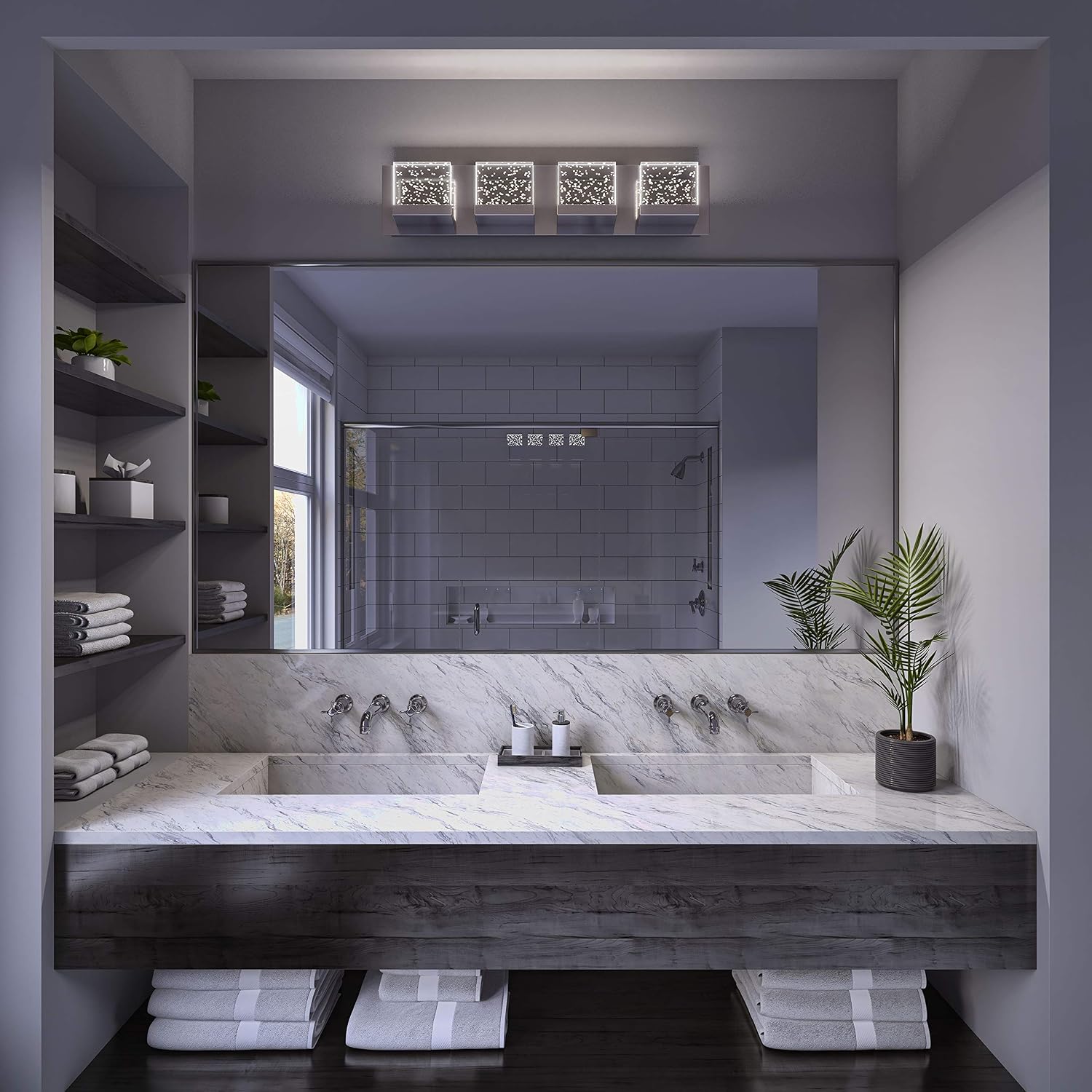 artika Bubble Cube 23W LED Modern Vanity Light Fixture, Chrome Finish, Ideal for Bathroom Lighting - 1500 Lumens 3000 Kelvin Made of Steel, No Bulb Required