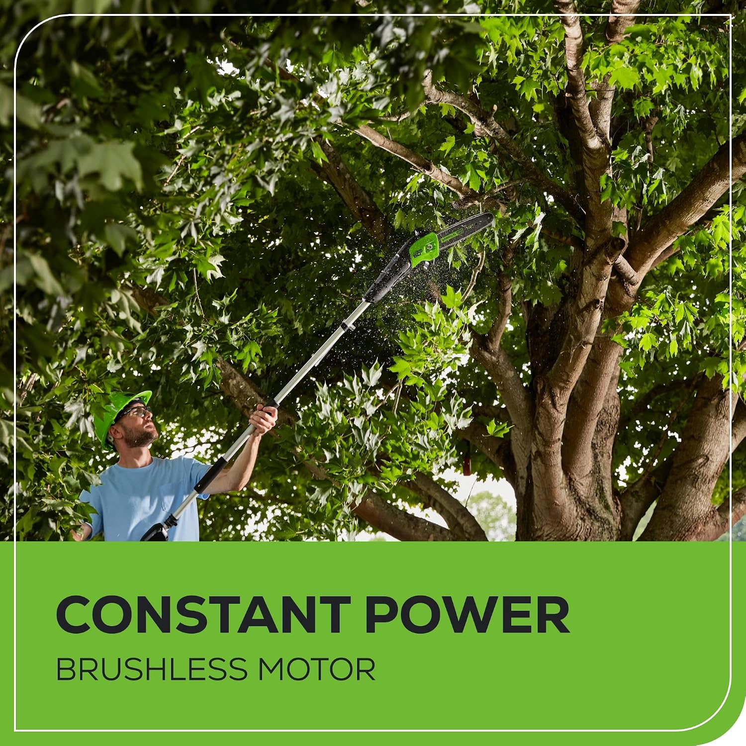 Greenworks 60V 10' Brushless Cordless Pole Saw, 14.5 Ft. Reach, 2.0Ah Battery & Charger