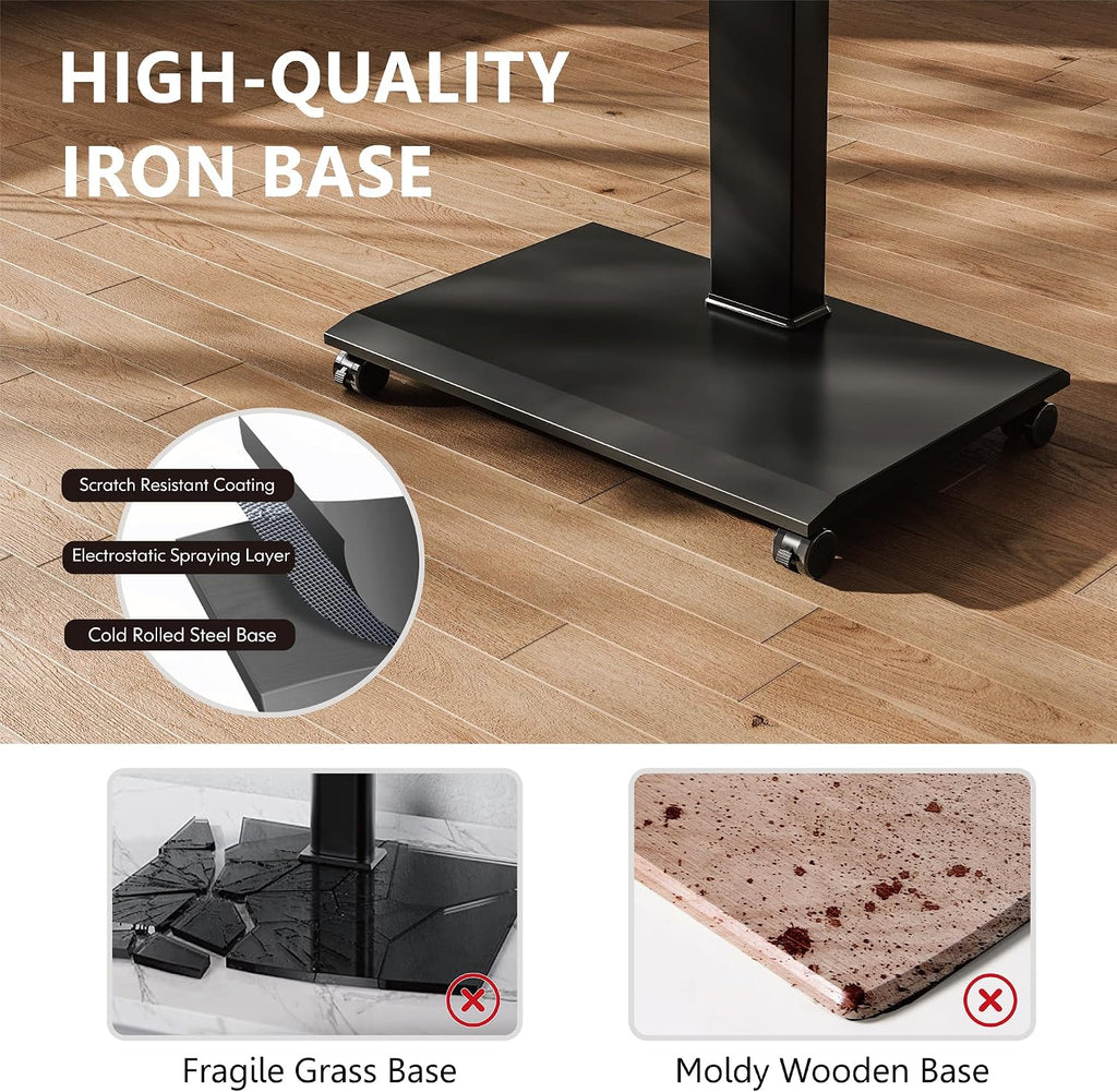 FITUEYES Rolling TV Stand - Portable Mobile TV Cart on Wheels for 32 to 65 70 75 Inch TVs, Landscape to Portrait Rotating and 40°Swivel, Height Adjustable TV Cart Rolling TV Stand Hold Up to 88 Lbs