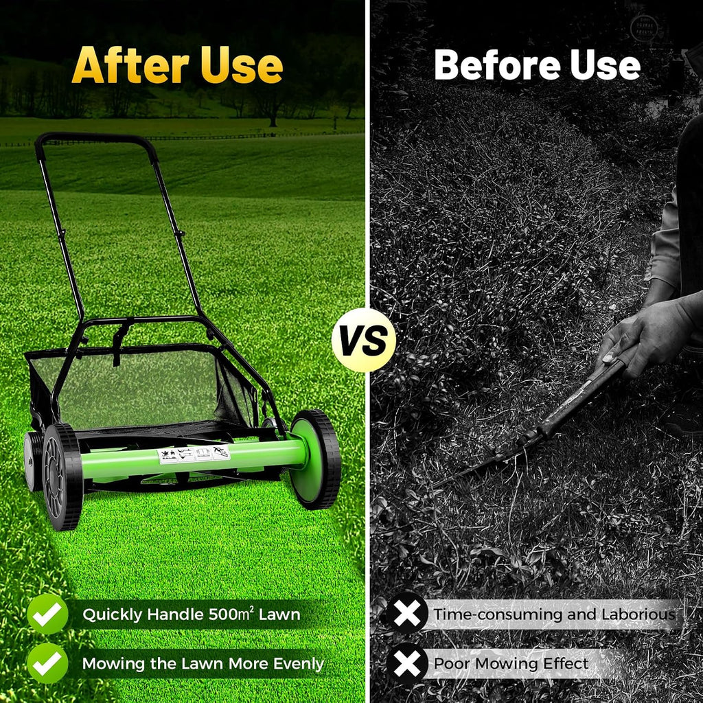 Reel Mower, 20inch 5 Blades Reel Mower, Push Lawn Mower with Grass Catcher, Power Push Garden Grass Lawn Mower for Mowing in Villas, Parks, Gardens