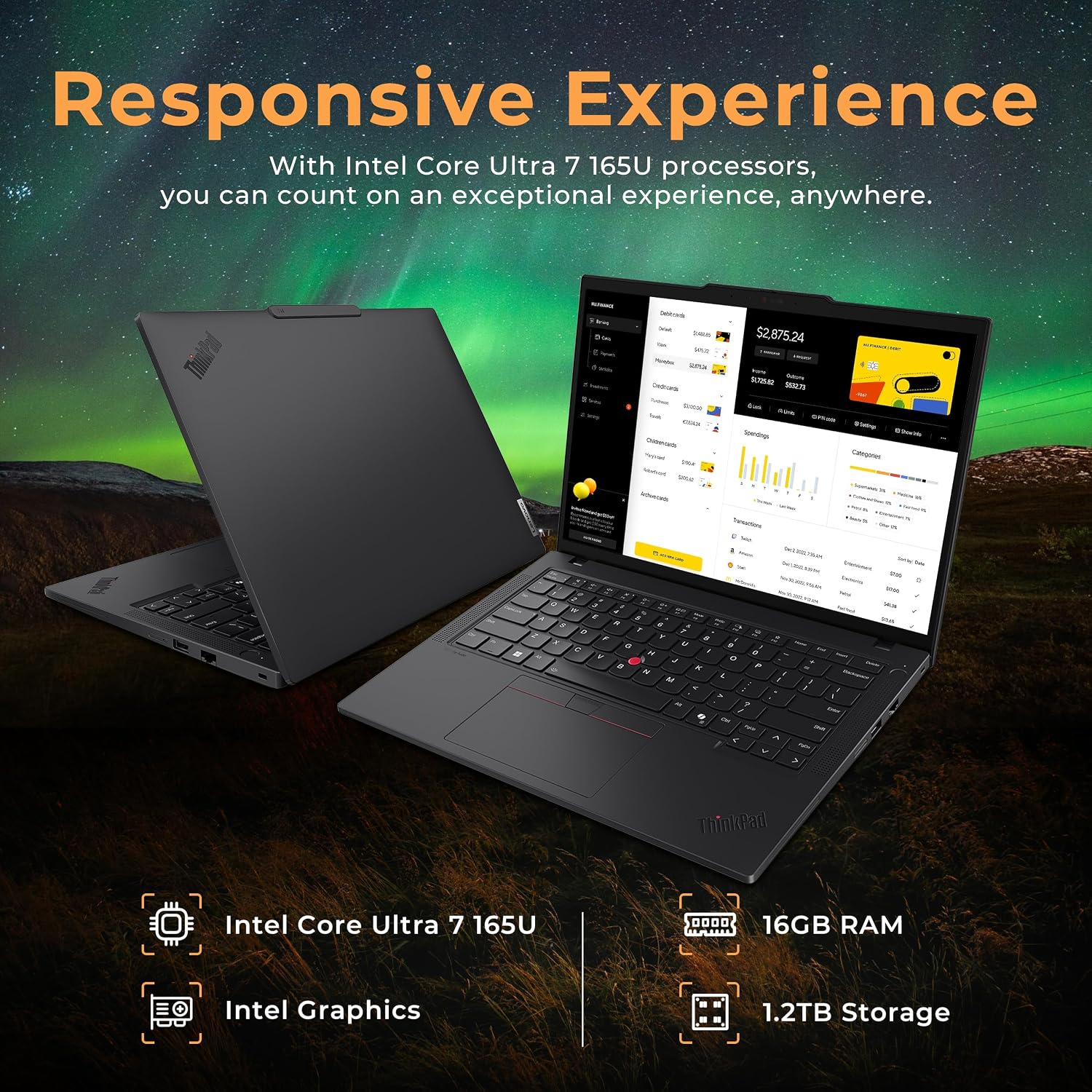 Lenovo ThinkPad T14 Gen 5 14' WUXGA Laptop, Intel Ultra 7 165U-vPro Technology, 16GB RAM, 1.2TB Storage(256GB SSD+1TB Docking Station), Backlit Keyboard, Fingerprint, Wi-Fi 6E, Win11 Pro, Black