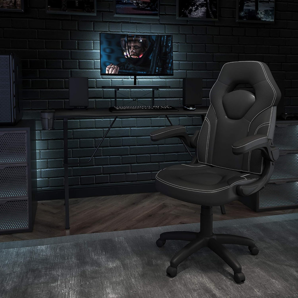 Flash Furniture Black Gaming Desk and Black Racing Chair Set with Cup Holder, Headphone Hook, and Monitor/Smartphone Stand