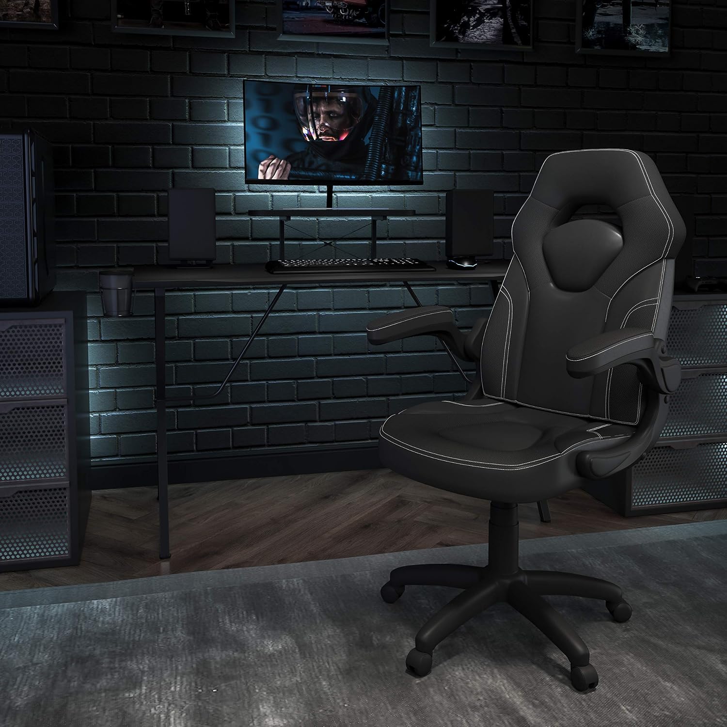 Flash Furniture Black Gaming Desk and Black Racing Chair Set with Cup Holder, Headphone Hook, and Monitor/Smartphone Stand