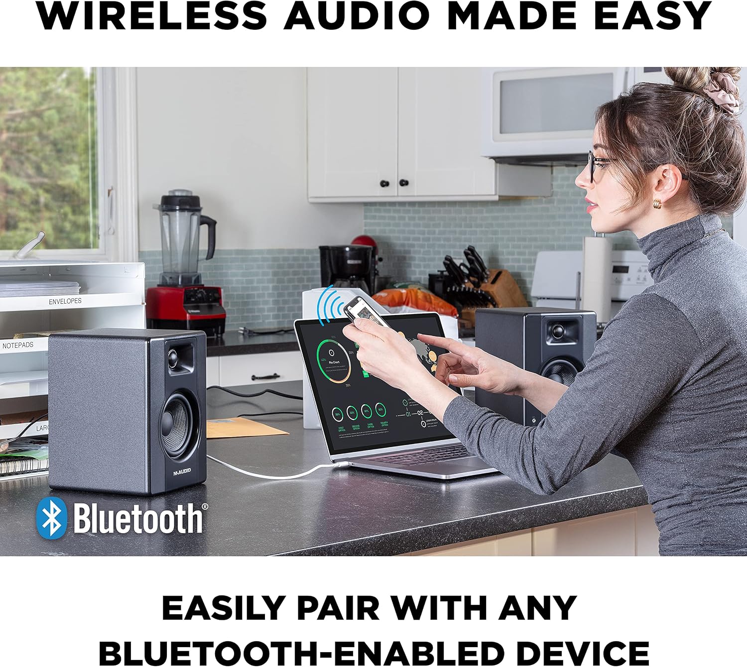 M-Audio BX4BT 4.5' Studio Monitors & PC Speakers with Bluetooth for Recording and Multimedia & HDH40 – Over Ear Studio Headphones with Closed Back Design
