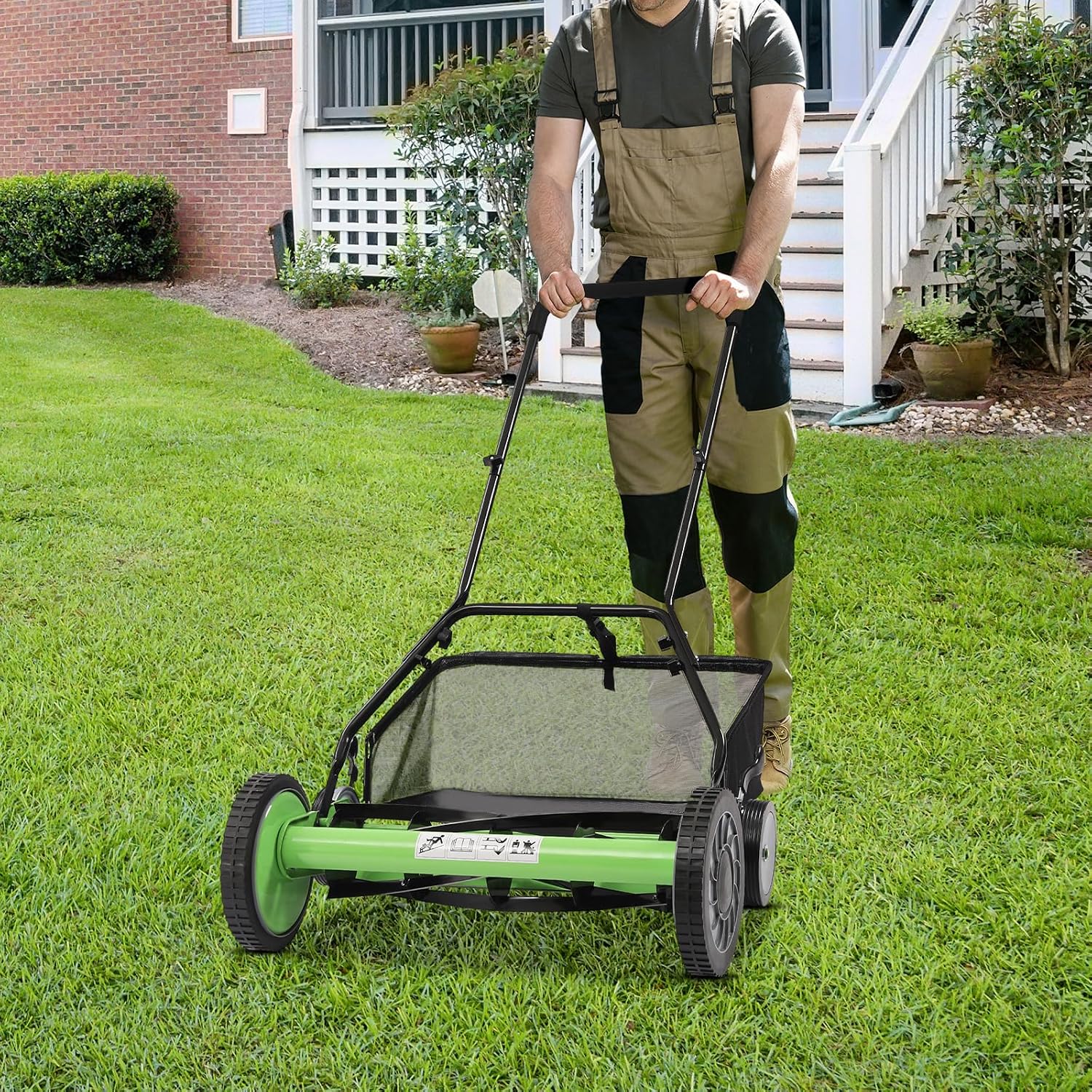 Push Reel Lawn Mower 20 inch, 5 Blades Manual Push Mower with Grass Catcher Bag, 1.33-2.51 in Adjustable Cutting Height for Small Medium Lawns, Yards, Driveways