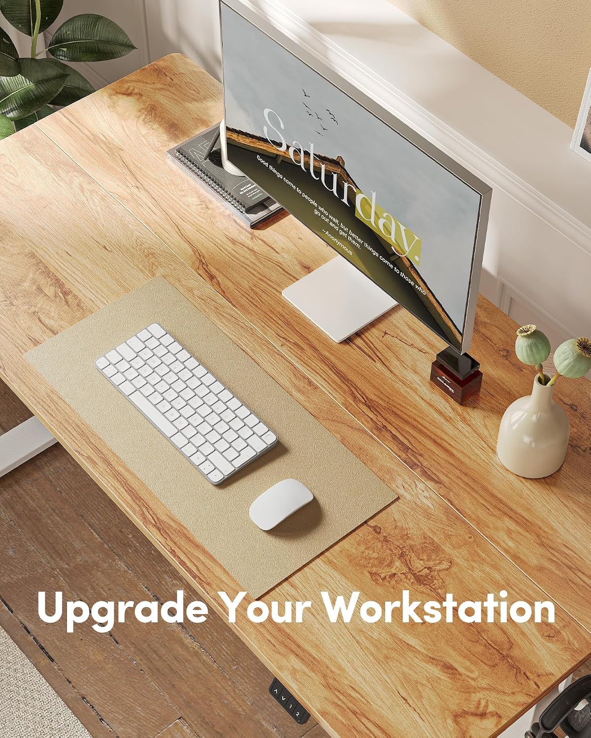 FEZIBO Electric Standing Desk Height Adjustable, 48 x 24 Inches Sit Stand up Desk, Home Office Computer Desk Rising Memory Presets (Light Rustic)