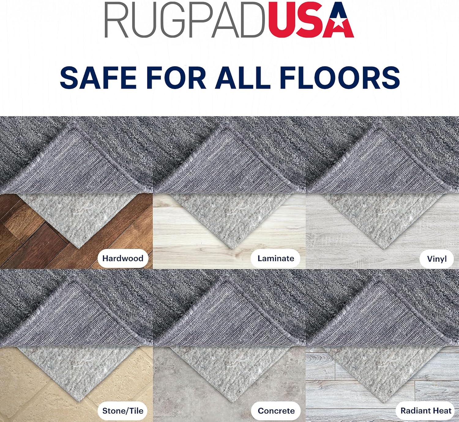 RUGPADUSA, 5'3' x 7'6', 100% Felt Rug Pad (1/2' Thick), Safe for All Floors, Low-VOC, Made in the USA, 2-Year Warranty