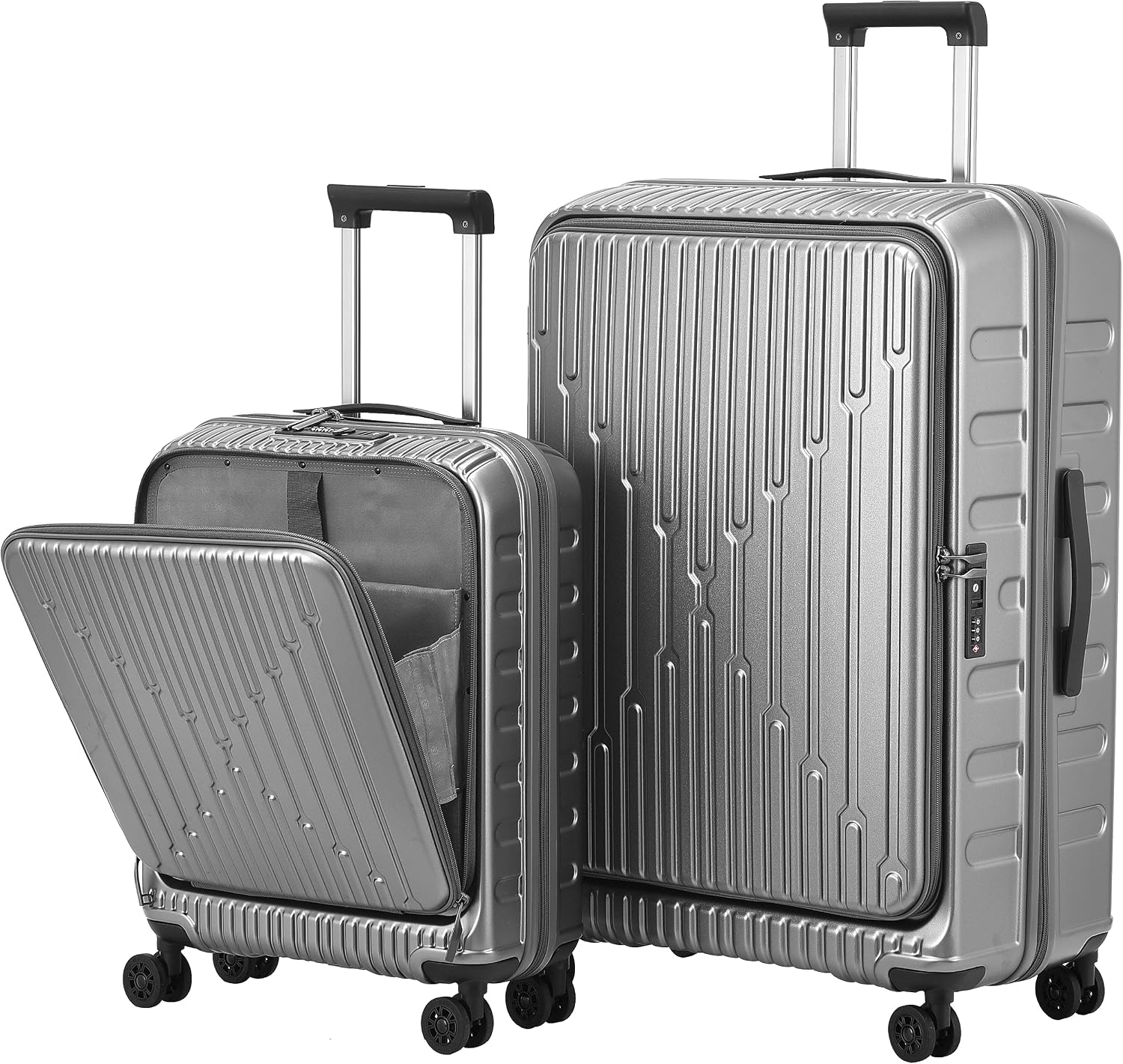 Kaleenie 2 Pieces 20/29 Luggage Sets, 20 Inch Cabin Luggage with Front Pocket & 29 Inch Side Opening Suitcase, Ligthweight ABS+PC Hardshell, Gray