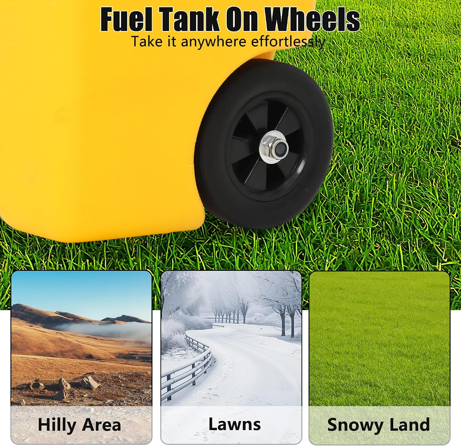 14 Gallon Fuel Tank, Portable Diesel Transfer Gas Can, Manual Transfer Nozzle, Fuel Container, Heavy-Duty Fuel Caddy for Car, ATV, Weeder, Boat, Etc., Yellow