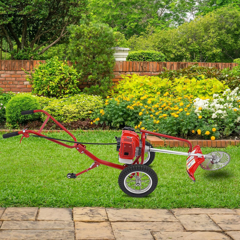 Hand Push Lawn Mower Trimmer, 49CC 2-Stroke Gas Lawn Mower, 1.8KW 6500-7000RPM 2-in-1 Lawn Mowers, 11.02in Cutting Width, Lawn Mowers Walk Behind Brush Cutter for Home Yards Gardens Small Farms