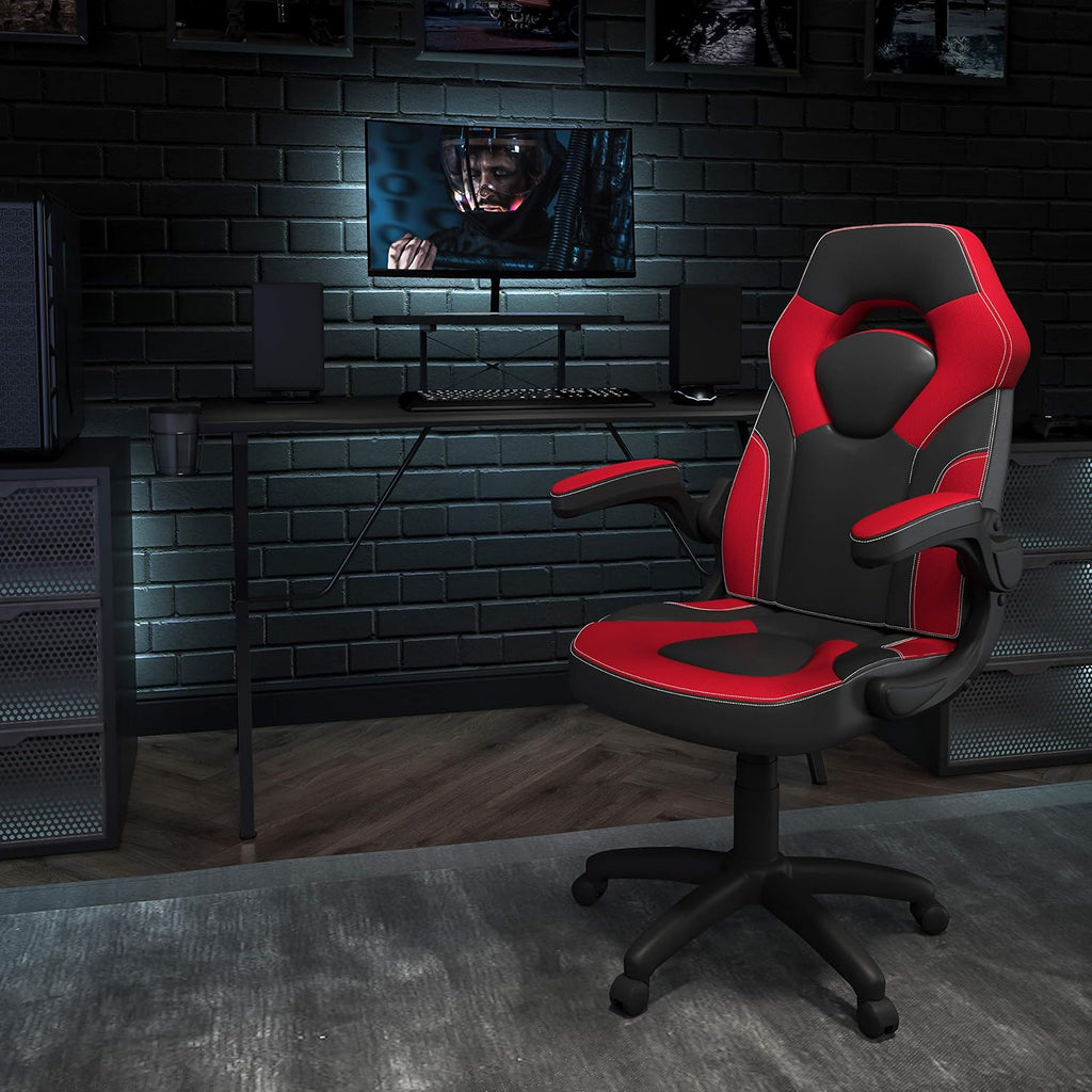 Flash Furniture Black Gaming Desk and Red/Black Racing Chair Set with Cup Holder, Headphone Hook, and Monitor/Smartphone Stand