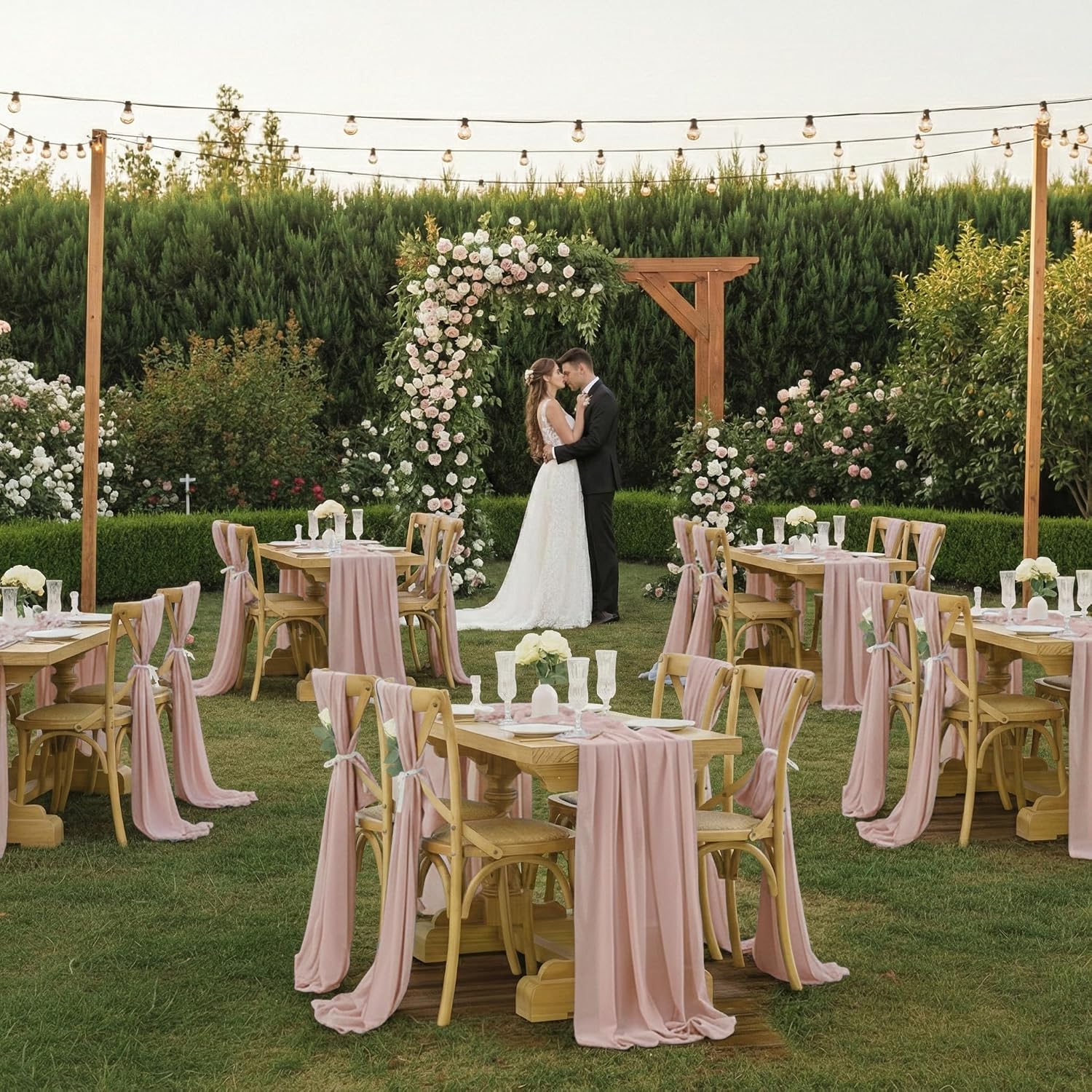 MDS Pack of 25 | Dusty Pink | 10ft Chiffon Table Runner 29x120 Inches Long Romantic Rustic Sheer Gauze Runner for Wedding Bridal Shower Birthday Banquets Engagement Spring Easter Boho Decorations