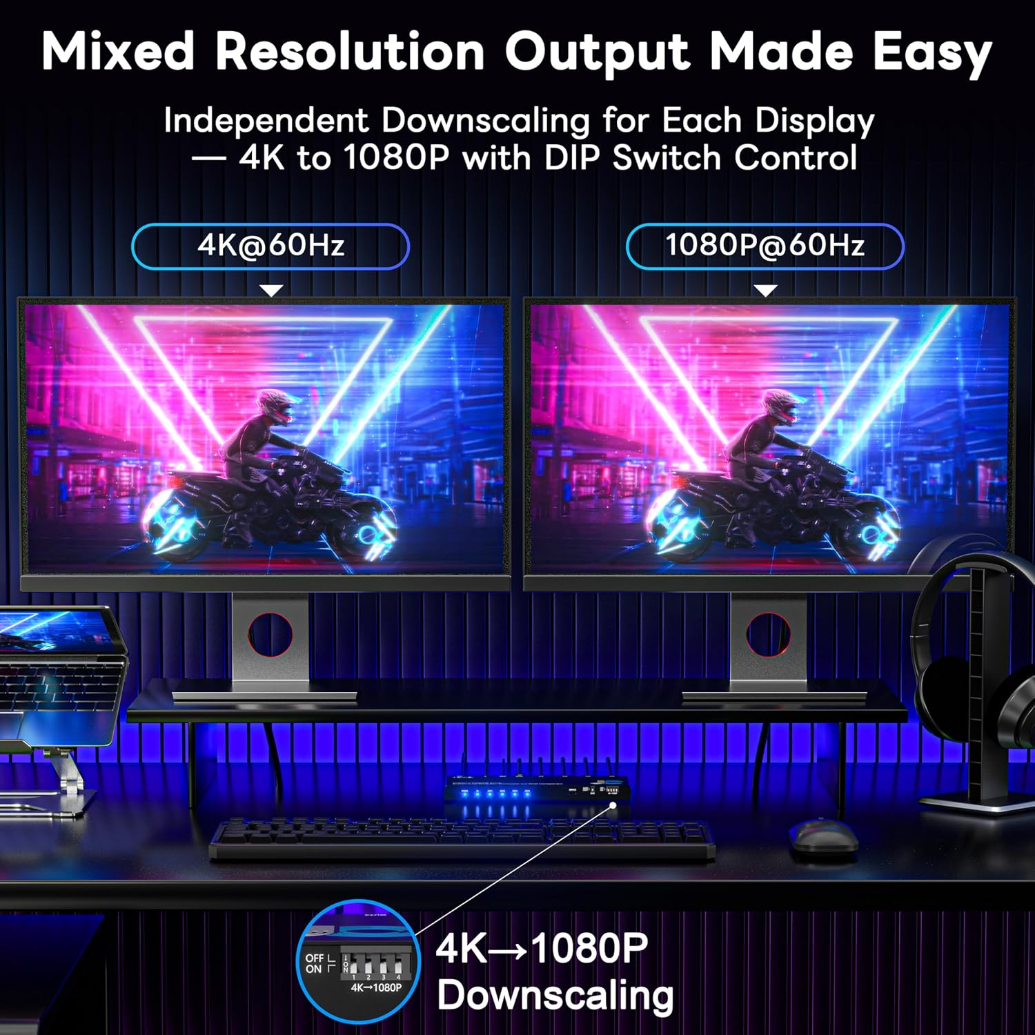 1x4 HDMI Splitter 4K@60Hz 4:4:4 HDR - with Audio Extractor (Optical/3.5mm), HDMI Switcher Splitter with EDID Management & Downscaler, HDCP 2.2 Compatible for PS5/Xbox/Apple TV (18Gbps)