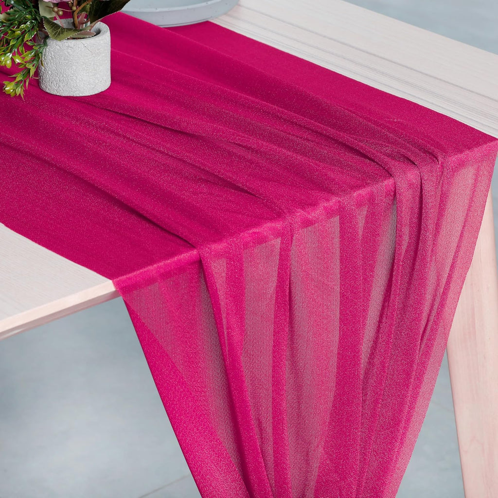 MDS® Pack of 25, 14ft Chiffon Table Runner 29 x 170 Inches, Sheer Wedding Runner Romantic Rustic Table Runner for Wedding Decoration, Birthday Party, Bridal Shower, Party Arch Décor - Hot Pink