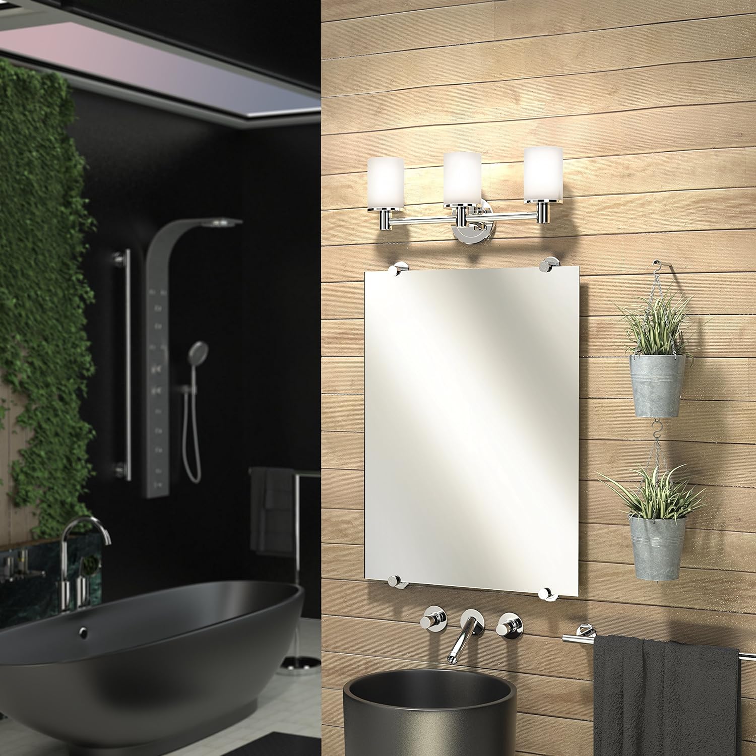 Gatco 1686 Latitude II 3-Light Bathroom Vanity Light Fixture, Wall Mounted, 19.65-Inch W x 9.5-Inch H, Chrome, Frosted Glass Shades, Triple Sconce