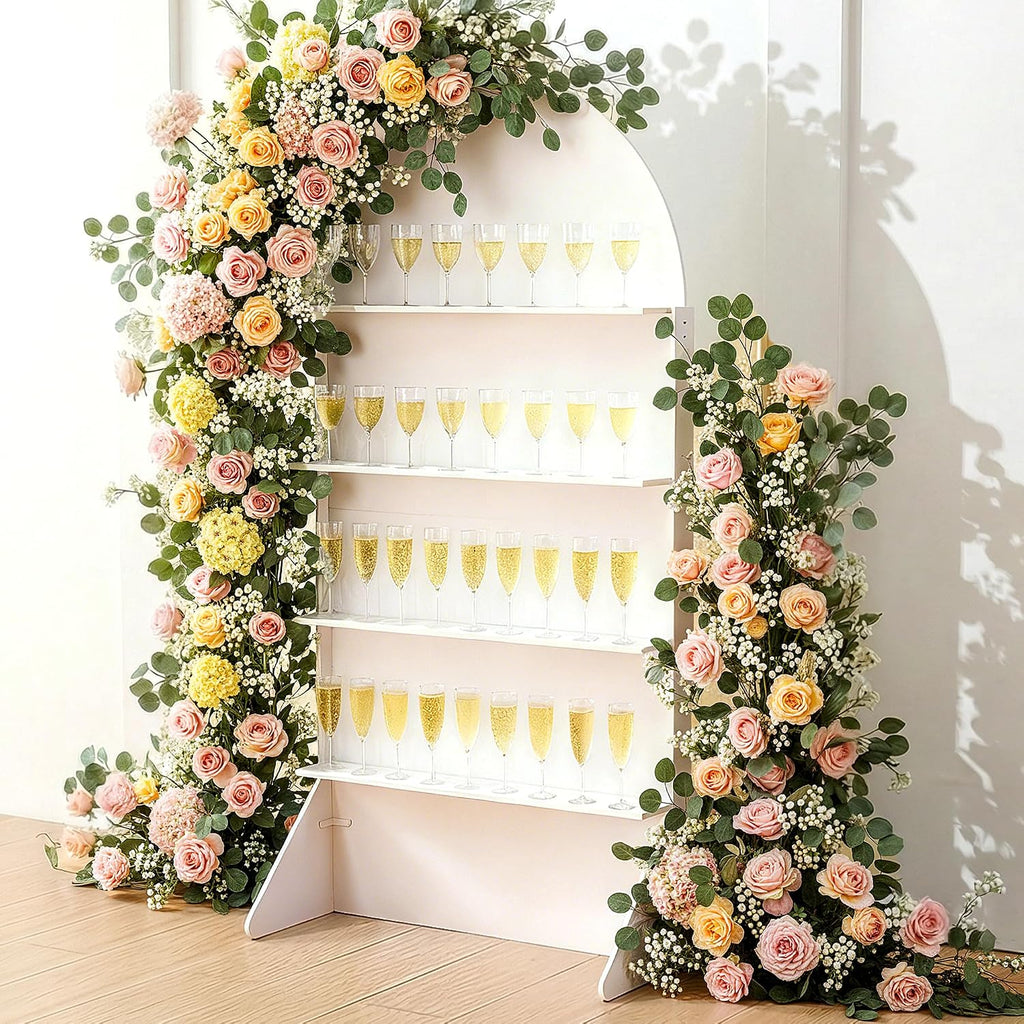 5.9 ft 4-Tier Champagne Wall Holder, Wedding Arch Backdrop Stand with Shelves,Party Display Arch for Ceremony Baby Shower Birthday Bridal Party Event Decoration