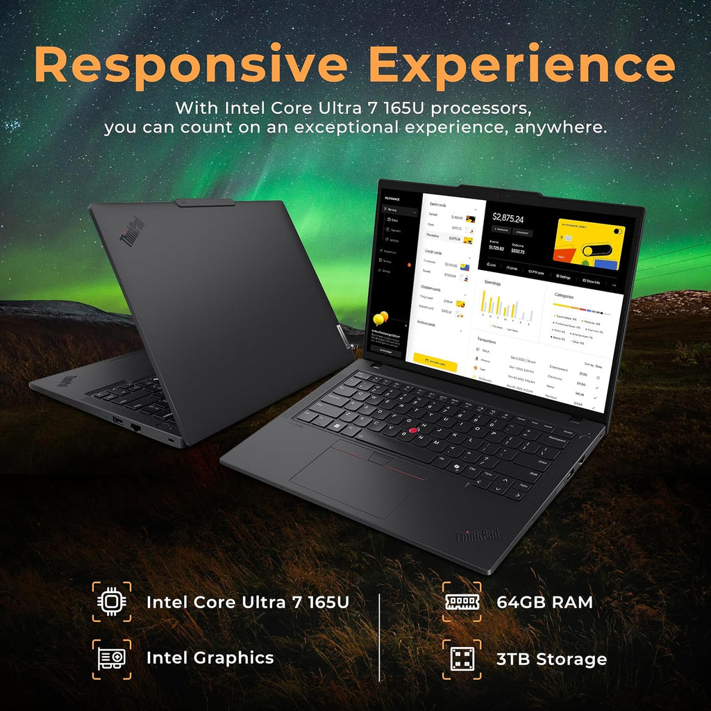 Lenovo ThinkPad T14 Gen 5 14' WUXGA Laptop, Intel Ultra 7 165U-vPro Technology, 64GB RAM, 3TB Storage(2TB SSD+1TB Docking Station), Backlit Keyboard, Fingerprint, Wi-Fi 6E, Win11 Pro, Black