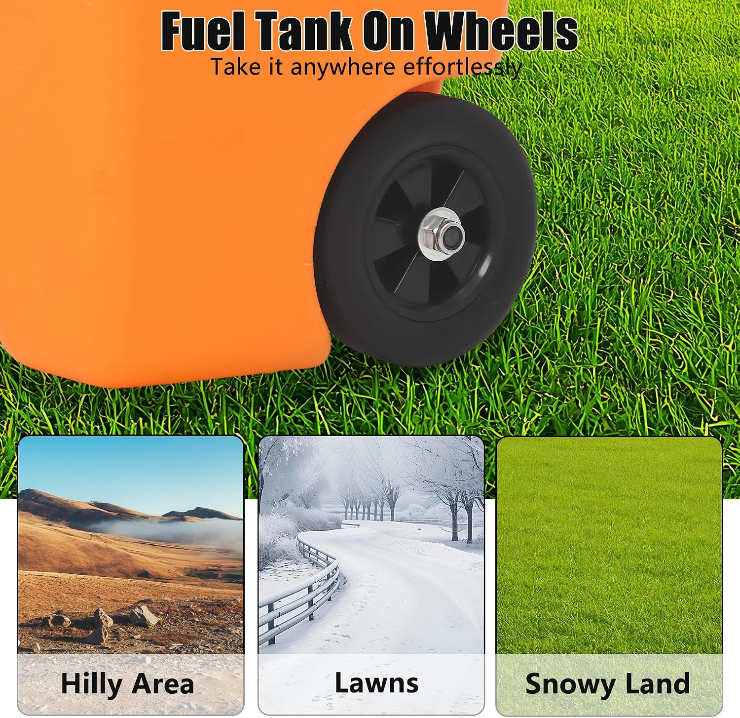 14 Gallon Fuel Tank, Portable Diesel Transfer Gas Can, Manual Transfer Nozzle, Fuel Container, Heavy-Duty Fuel Caddy for Car, ATV, Weeder, Boat, Orange