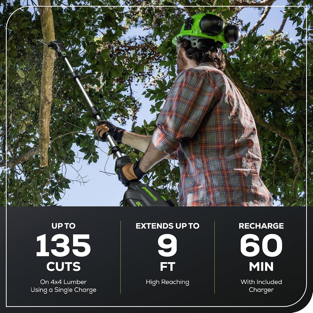 Greenworks 80V 10' Brushless Cordless Polesaw (Great For Pruning and Trimming Branches / 75+ Compatible Tools), 2.0Ah Battery and Charger